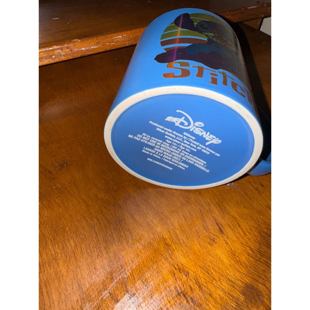 Disney Lilo and Stitch Blue Orange 20oz Ceramic Coffee Mug Silver Buffalo Sunset - Picture 2 of 2